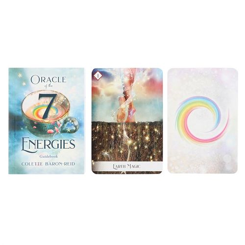 Oracle of the 7 Energies cards set with guidebook and illustrated card featuring Earth Magic design