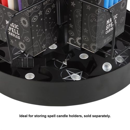 Set of 72 candles tabletop display featuring black spinner with compartments for spell candles.