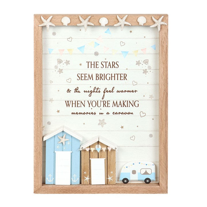 Decorative 3D shell caravan plaque featuring a charming design with a quote, perfect for cozy decor