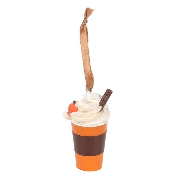Festive Pumpkin Spice Latte Ornament with whipped cream, a straw, and a small pumpkin, perfect for holiday decor