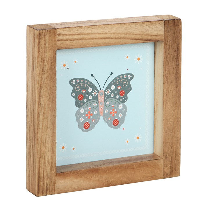 Colorful floral bug wall art print in a wooden frame, part of a nature inspired wall art set, perfect for brightening any space