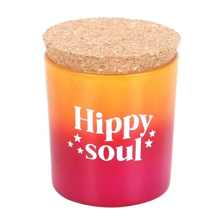 Hippy Soul Pomegranate and Fig Candle with a vibrant gradient design, perfect for enhancing your space. Buy Hippy Soul candles online.