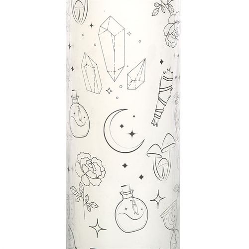 Mystical White Sage Scented Candle with Spiritual Symbols featuring intricate designs of crystals and nature