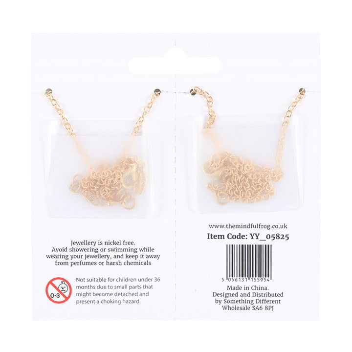 Pair of Yin Yang Best Friend Necklace pendants on a display card, featuring gold chain links suitable for friendship gifts