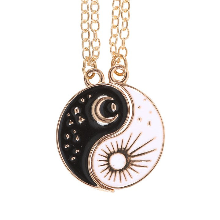 Unique Yin Yang Best Friend Necklace pendants in gold with intricate designs, symbolizing friendship and unity