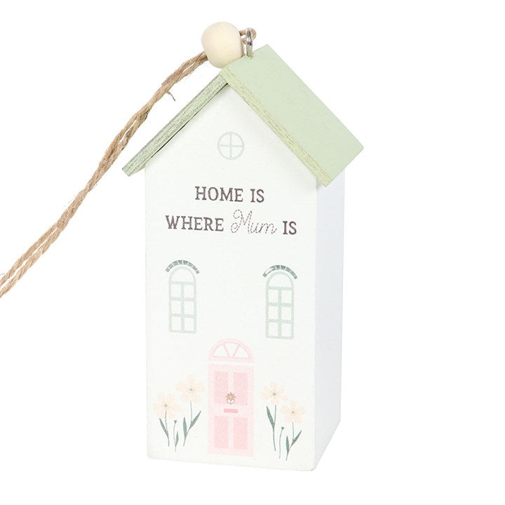 Charming hanging house decoration with the phrase Home is where mum is decor, adorned with floral designs and pastel colors