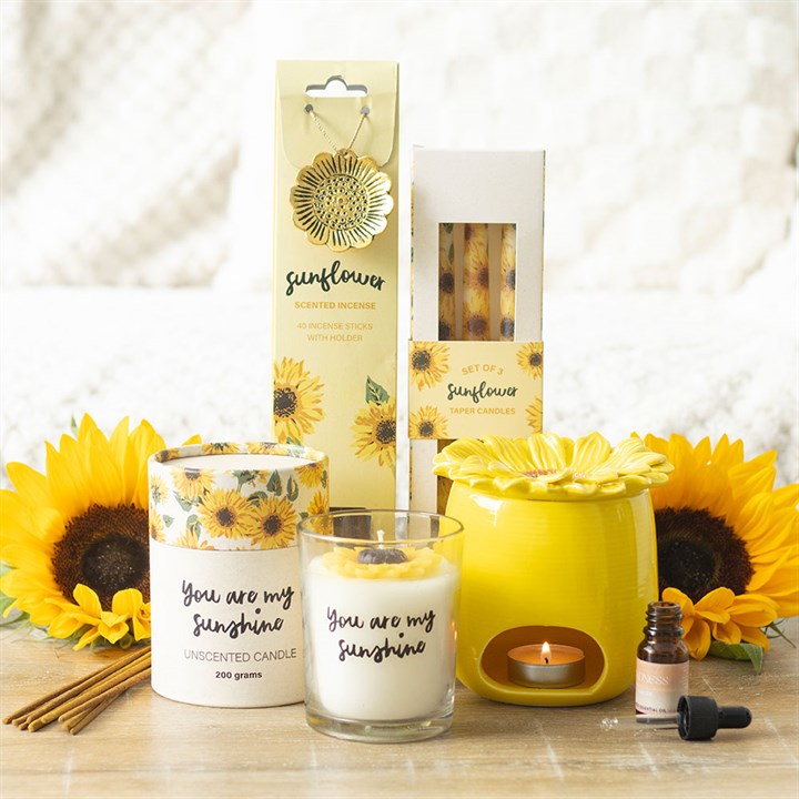 Set of 3 sunflower taper candles for summer decor candles, featuring bright yellow hues and a vibrant design.