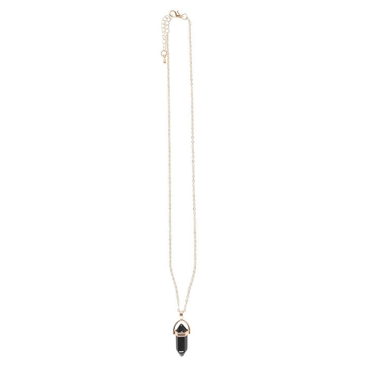 Elegant black crystal pendant necklace in gold setting, part of a set of 9 Crystal Pendant Necklaces from Kimchi Toki