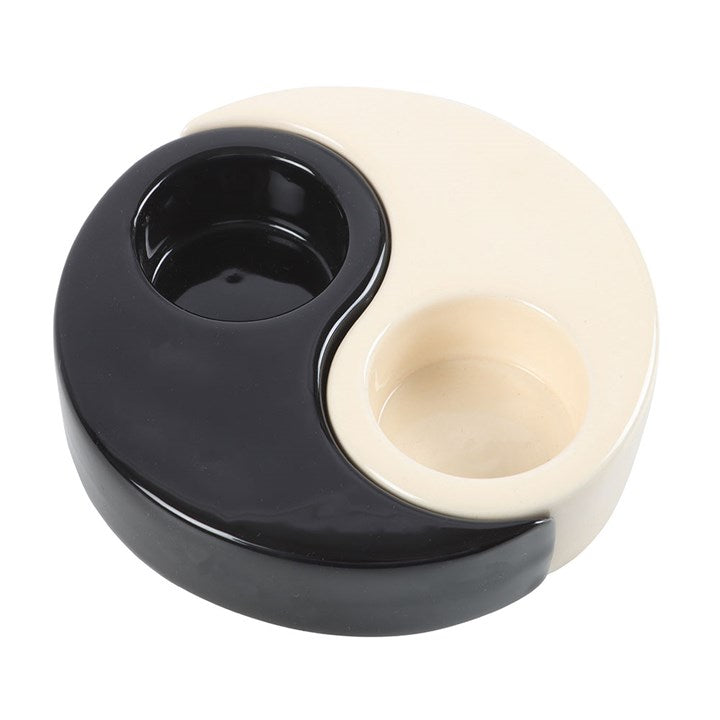 Unique Yin Yang tea light holder in black and cream for a harmonious and elegant decor accent