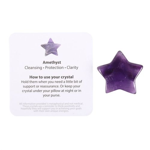 Amethyst crystal star gift with cleansing and protection information in a bag from Kimchi Toki