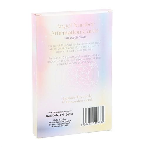 SD Connect angel number affirmation cards set with wooden stand and inspirational messages