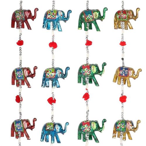 Assorted hanging elephant decoration with colorful designs and bells for vibrant home decor