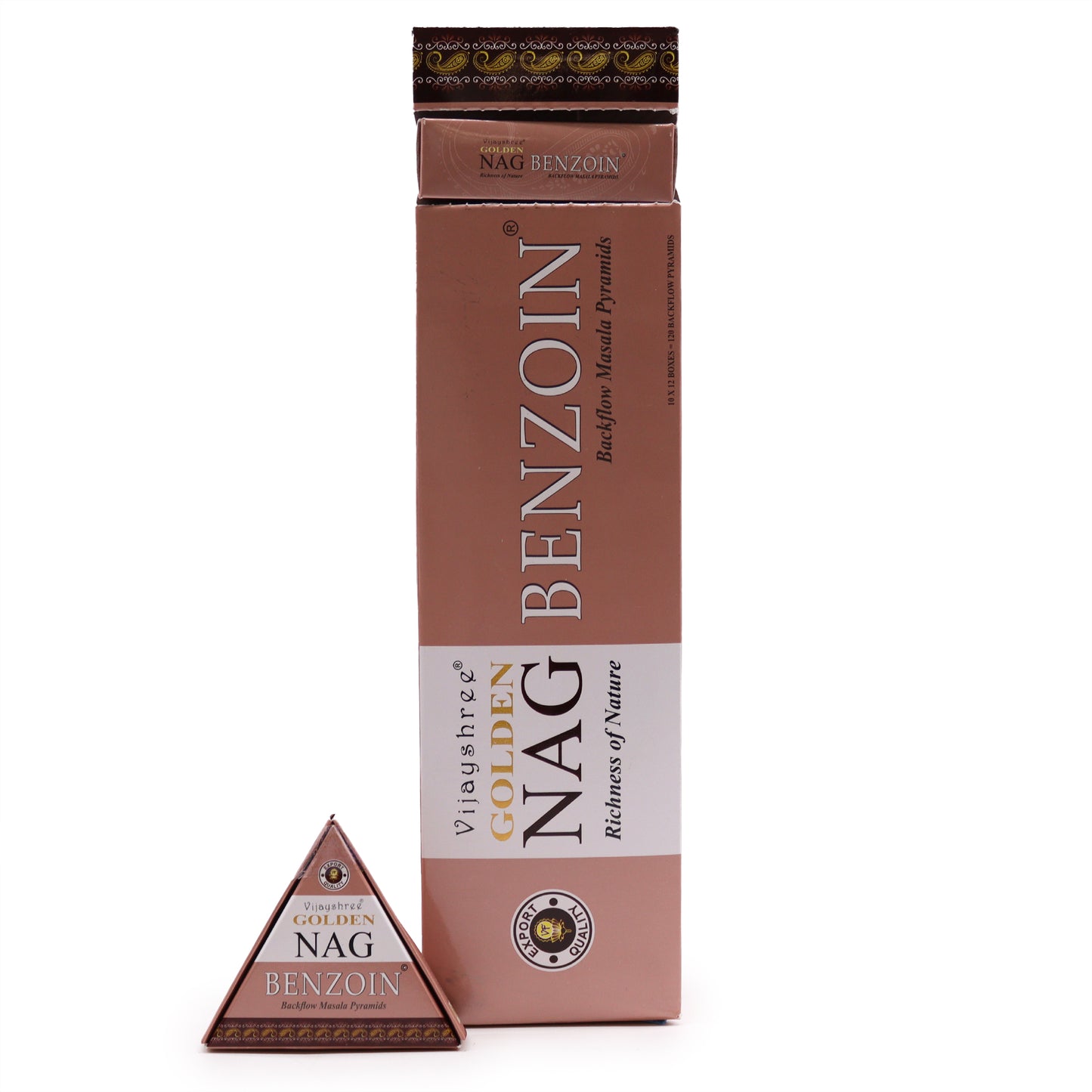 42g Jumbo Golden Nag Benzoin backflow incense cones for calming and therapeutic scents