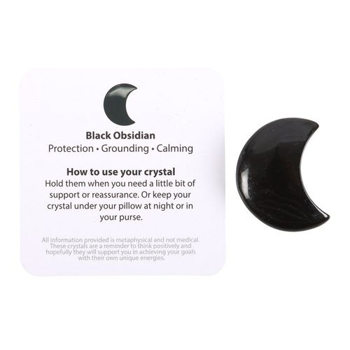 The Darkest Nights black obsidian moon crystal set with instructions for grounding and calming