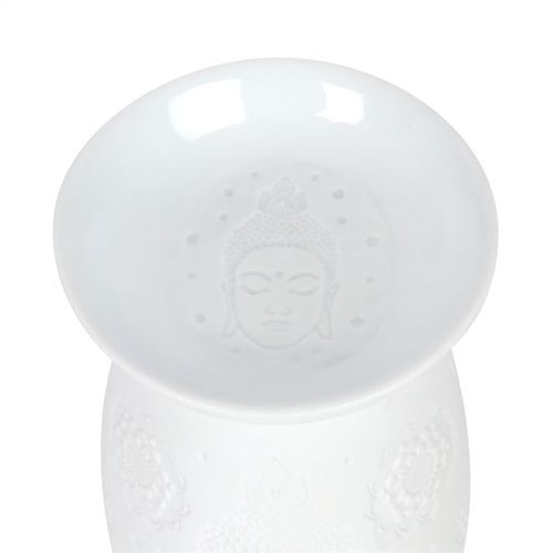 White ceramic Buddha face oil burner designed for melting wax and essential oils