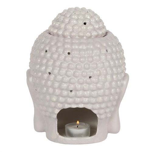 Large Grey Buddha Head Oil Burner and Wax Warmer for aromatherapy and home decor