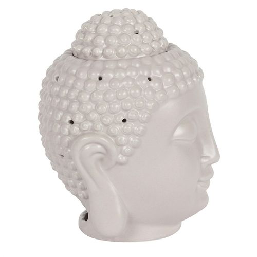 Large grey Buddha head oil burner for melting wax and creating a calming ambiance