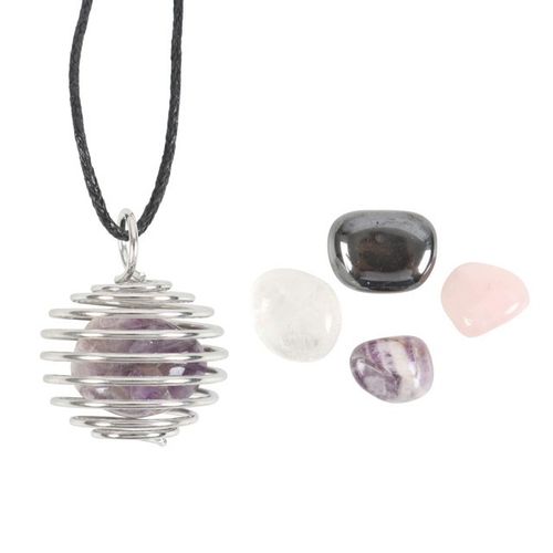 Build your own crystal necklace kit with a wire pendant and assorted crystals for creative jewelry making