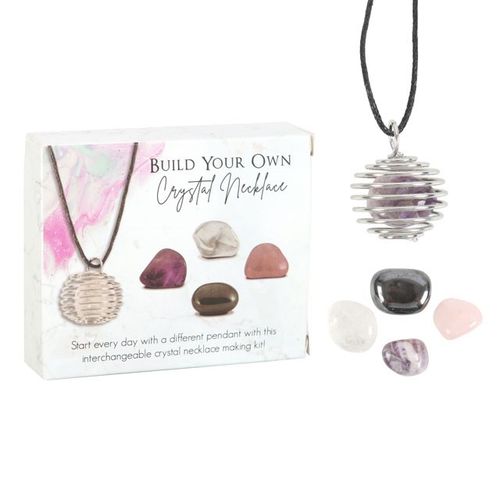 Build Your Own Crystal Necklace Kit featuring interchangeable pendants and assorted crystals for personalized jewelry