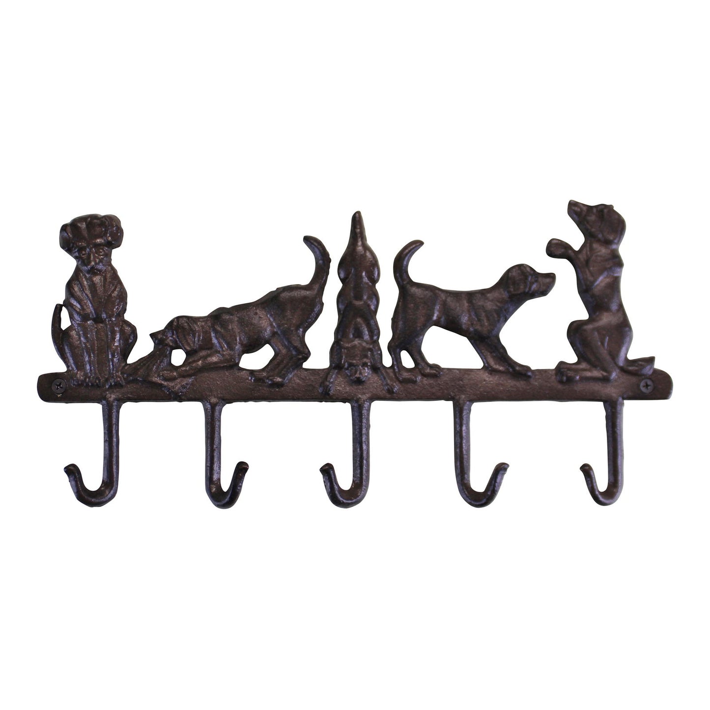 Geko Products cast iron hooks for home featuring five dog-shaped hooks in dark brown finish