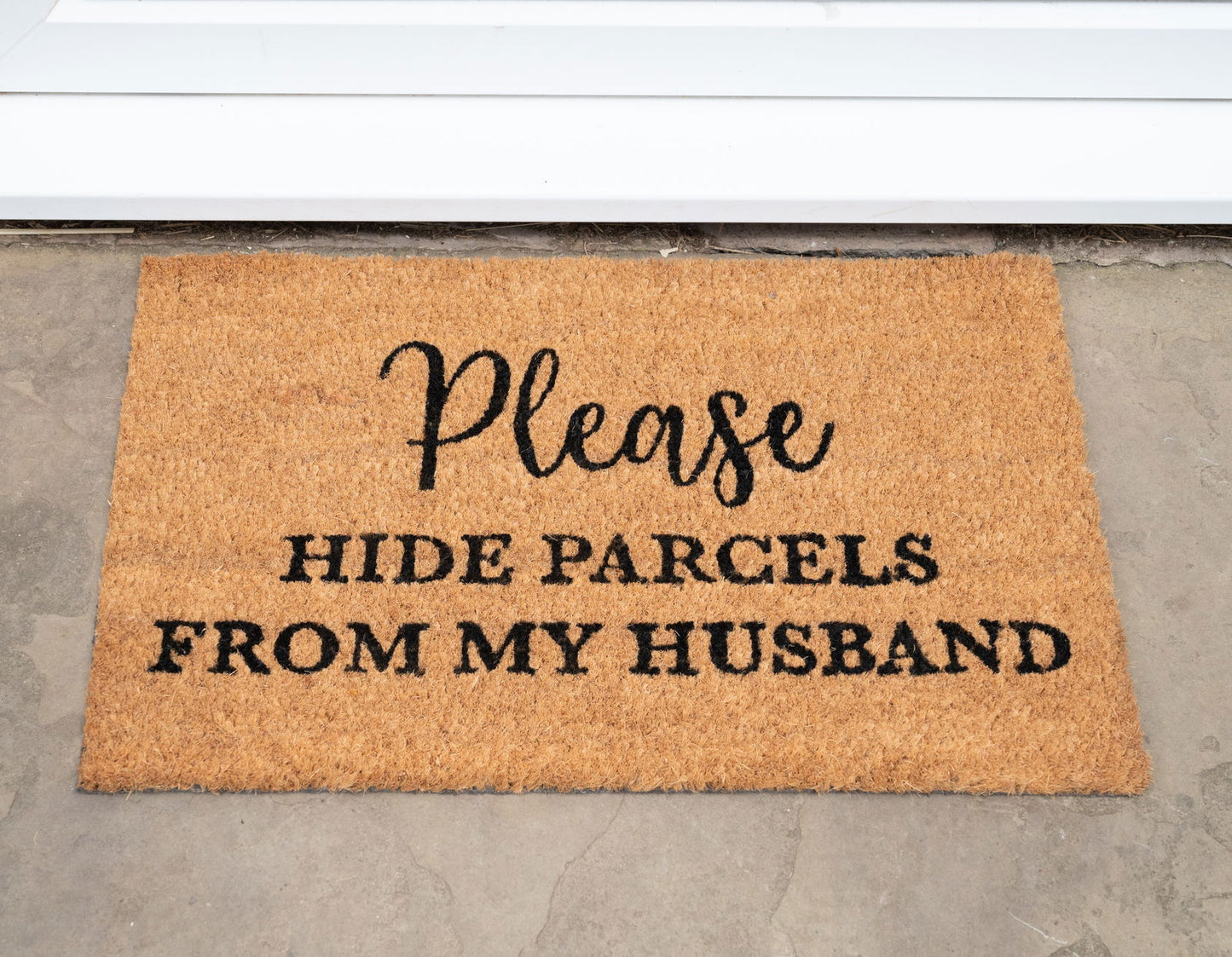 Geko Products coir doormat hide parcels with please hide parcels from my husband message