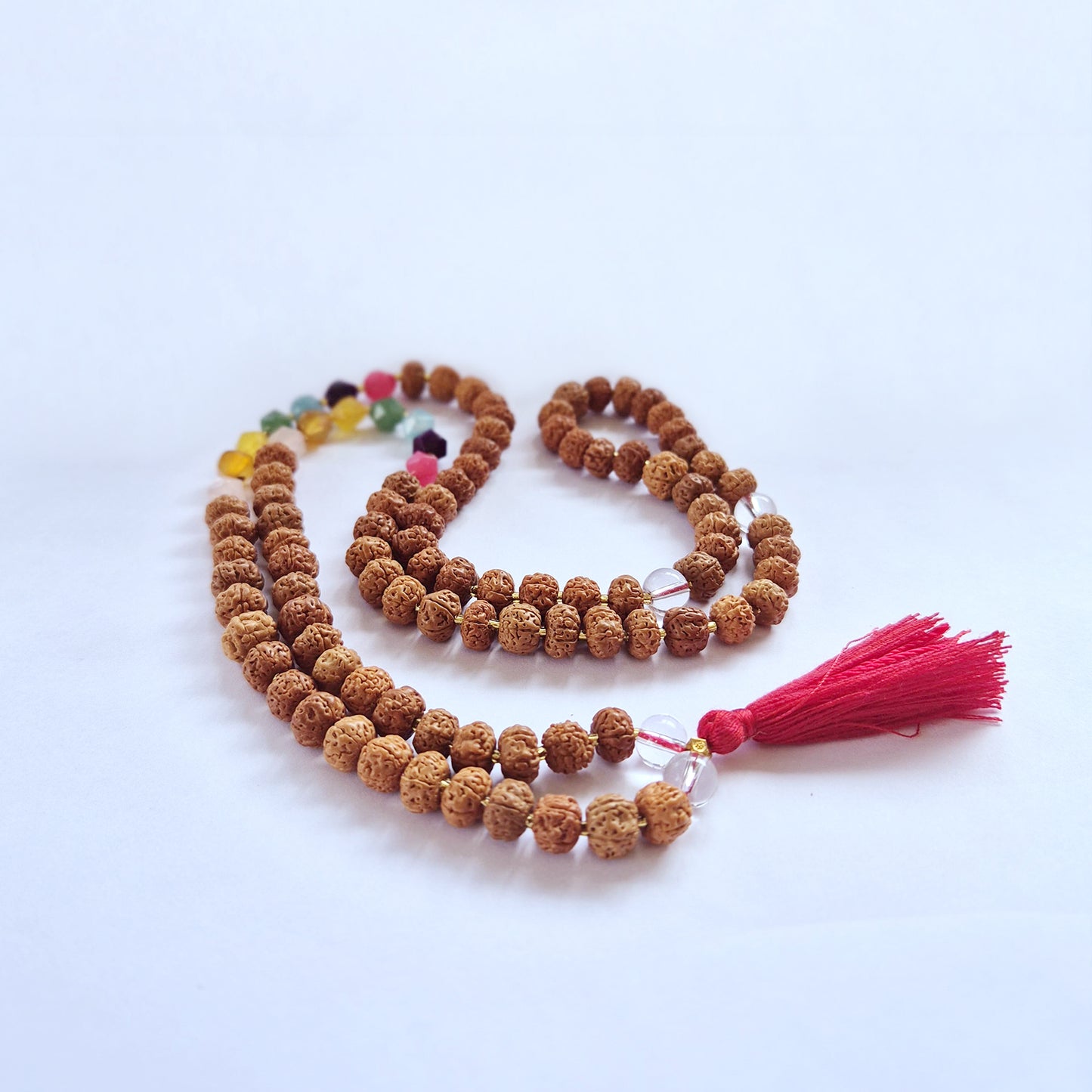 Creativity Chakra necklace made of natural beads with a vibrant tassel, ideal for meditation and spiritual practices