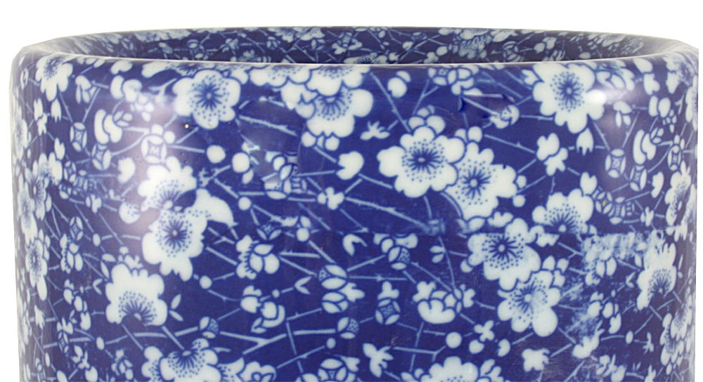 Geko Products daisies design umbrella stand with blue and white floral pattern ceramic finish
