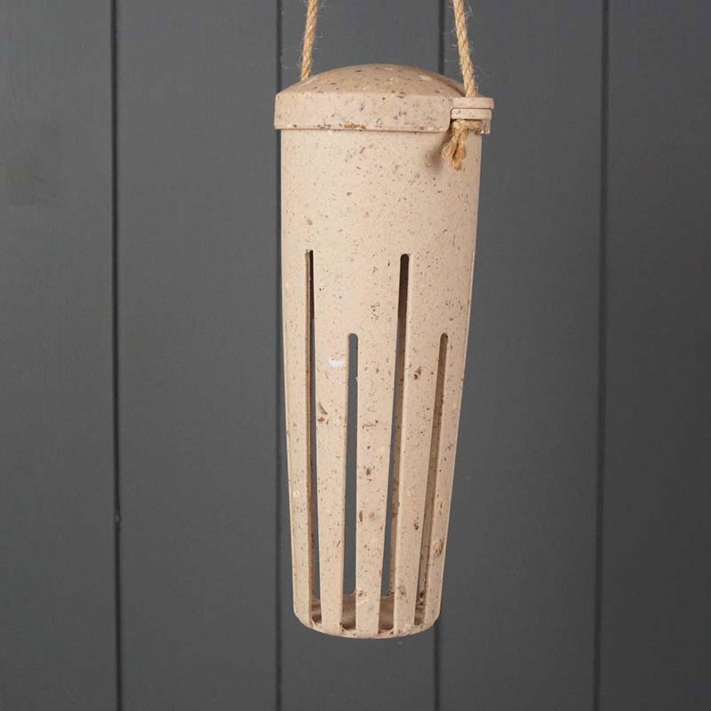 Earthy peanut feeder coffee color hanging bird feeder with vertical slits for easy peanut access