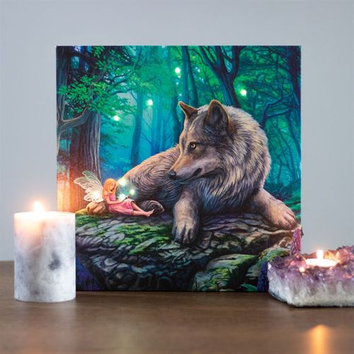 Fairy Light Up Canvas featuring a fairy and wolf in a magical forest setting