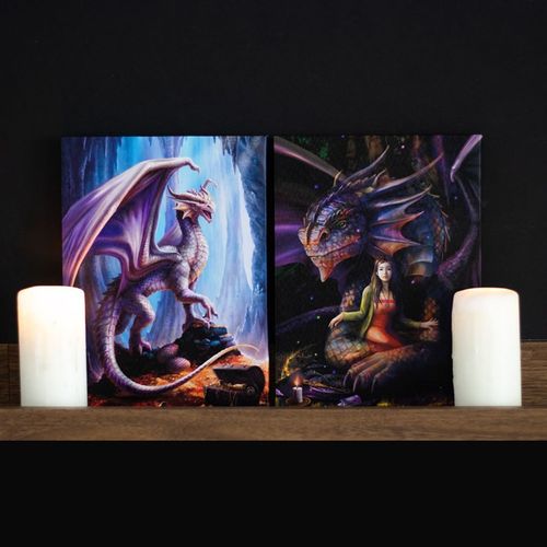 19x25cm Treasure Trove Canvas Plaque showcasing fantasy art for home with dragons and a mystical woman
