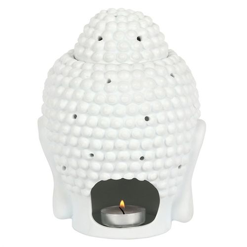White ceramic Giant Buddha oil burner with textured surface and tea light candle holder