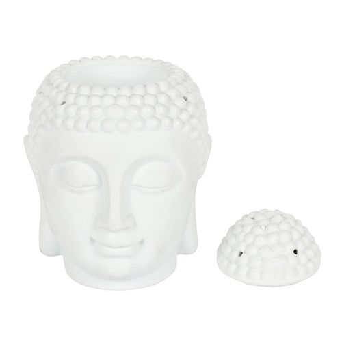 Elegant Giant Buddha oil burner in white ceramic with removable lid for scented oils