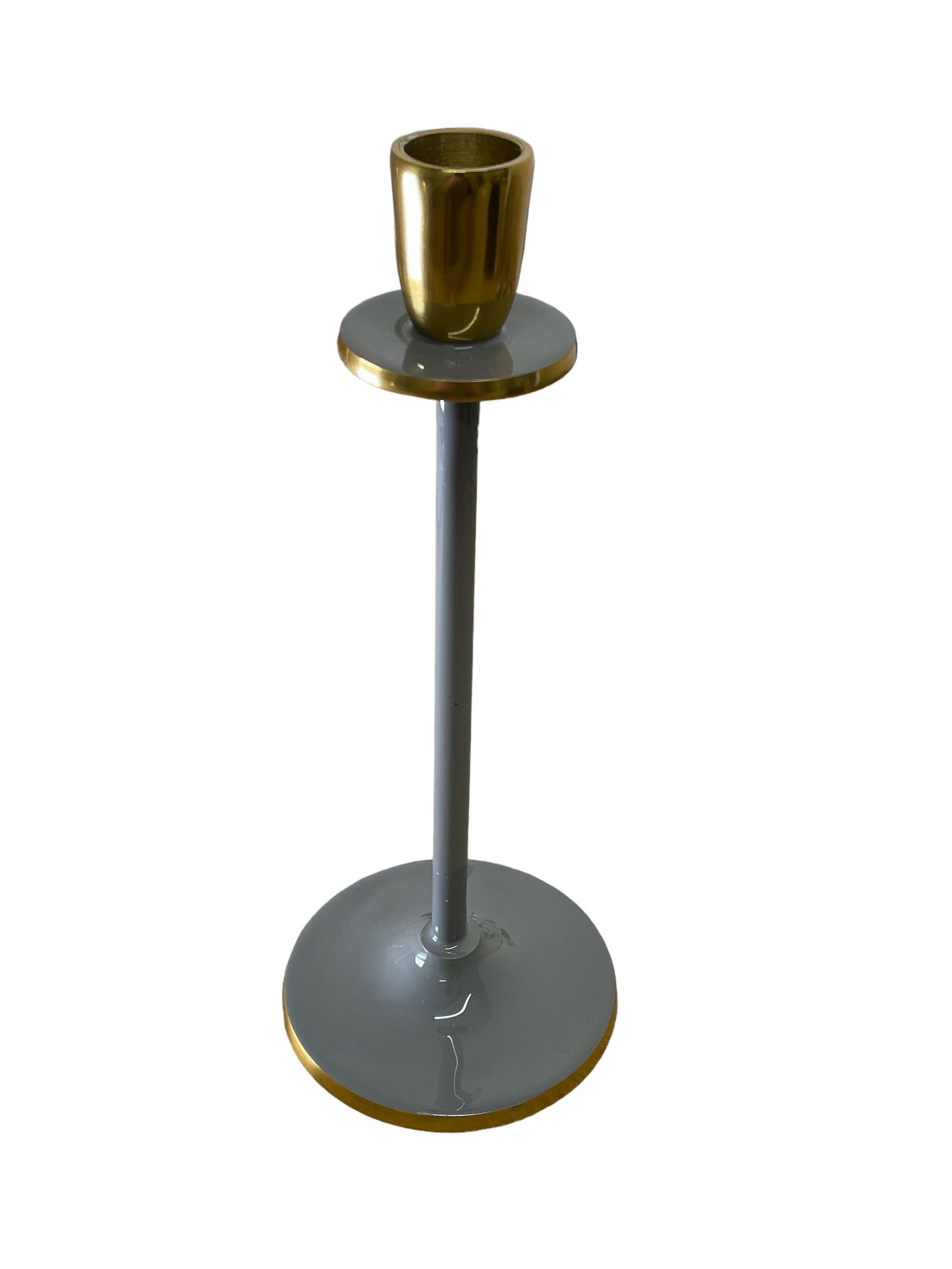 Glossy grey candlestick set with gold accents from Geko Products for elegant home decor