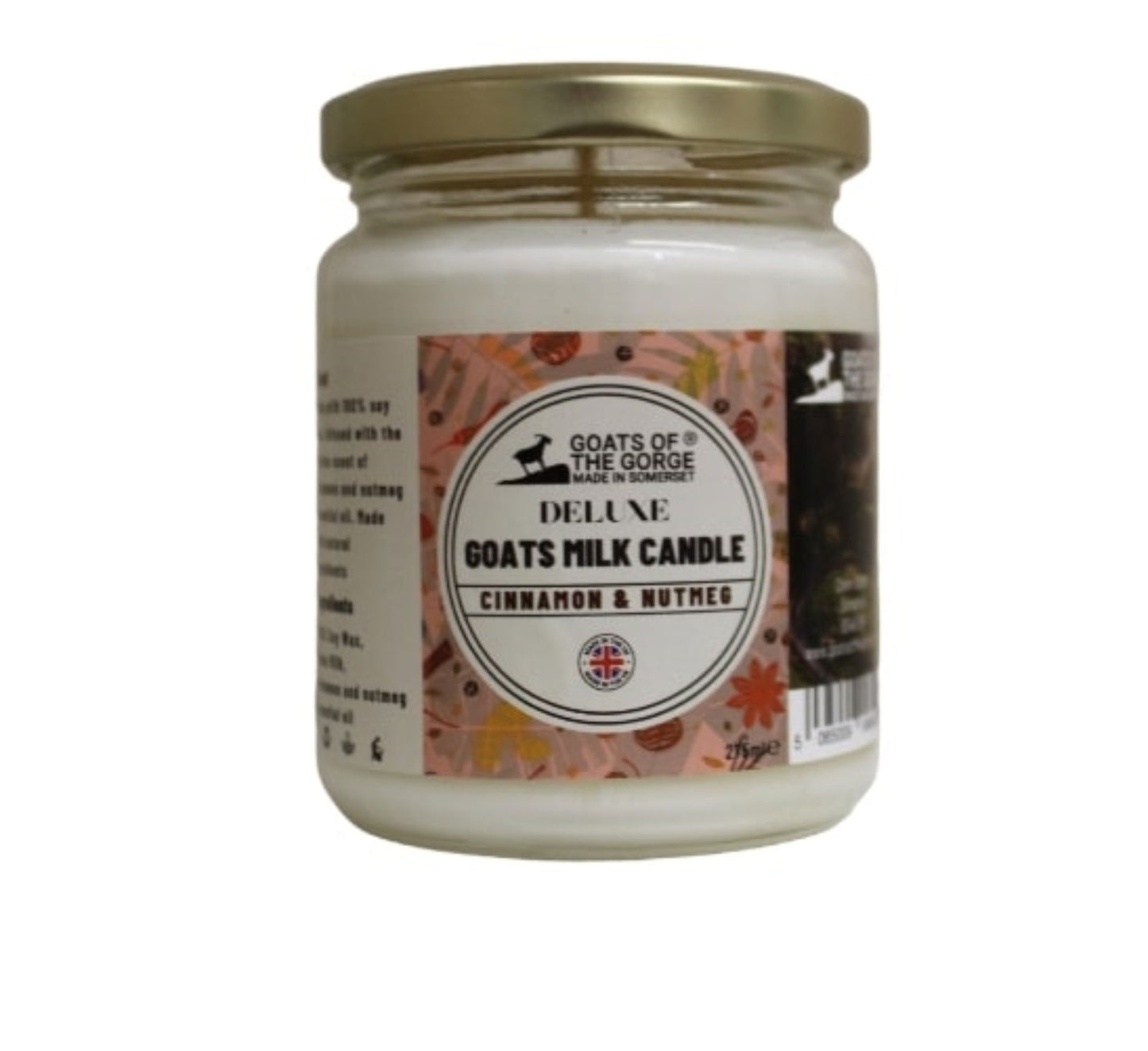 Cinnamon Nutmeg Goats Milk Candle in glass jar with gold lid by Geko Products