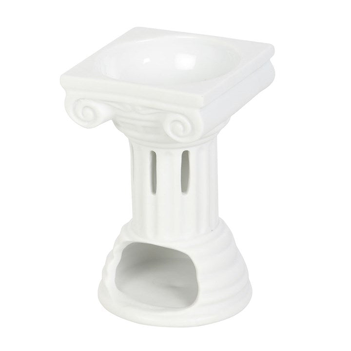 Elegant Greek column oil burner designed for warming oils and wax, ideal for home decor