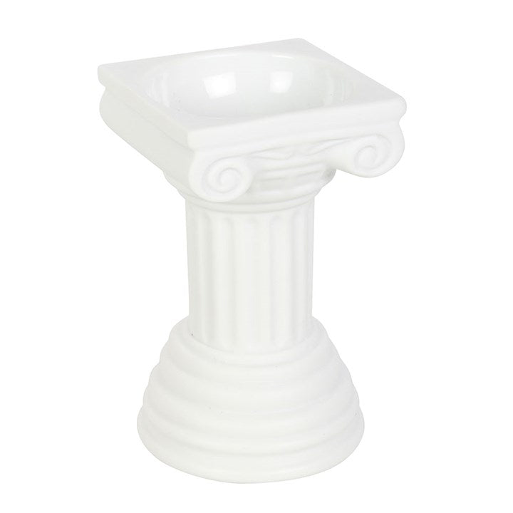 Greek column oil burner designed for melting oils and wax, featuring a classic architectural style