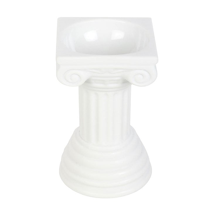 Elegant Greek column oil burner designed for melting wax and creating pleasant fragrances
