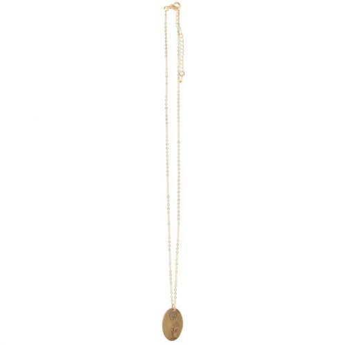 Gold Plated Pendant Necklace with Oval Charm for February Birth Card gifting