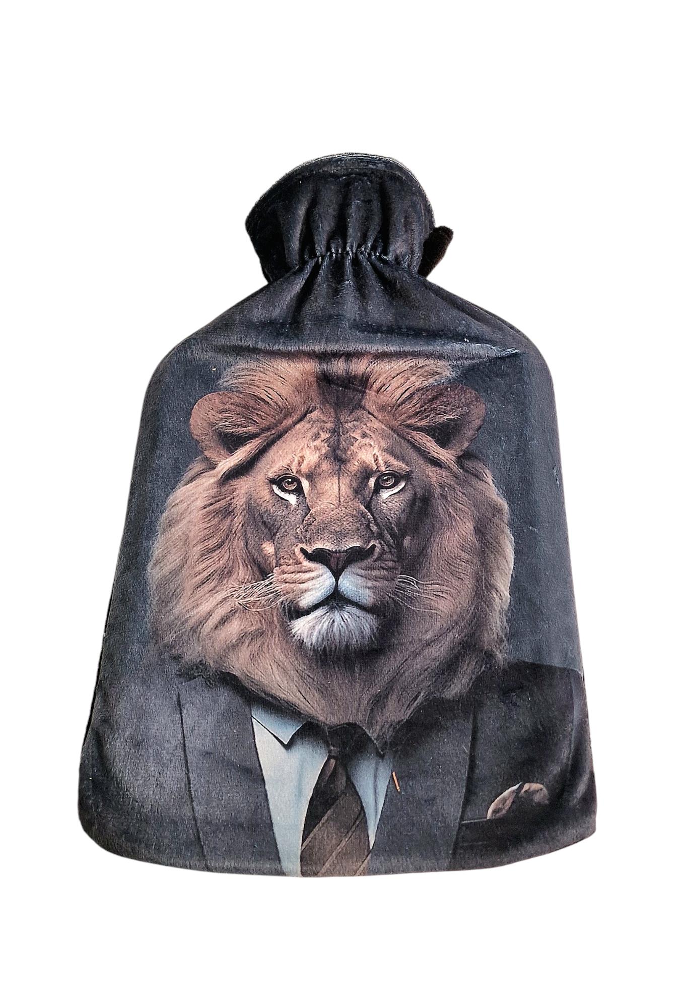 Geko Products jungle animal hot water bottle set featuring a lion wearing a suit design
