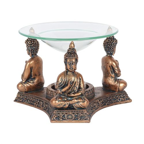 Elegant Bronze Buddha oil burner with glass dish for fragrant oils and candles