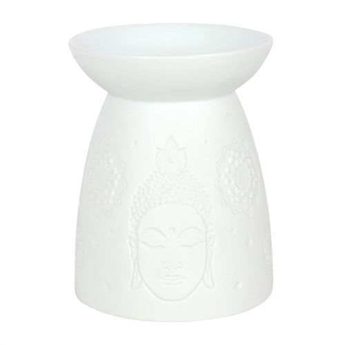 White ceramic Buddha face oil burner and wax warmer for home fragrance decor