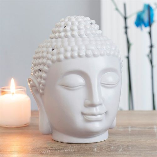 Large Grey Buddha Head Oil Burner and Wax Warmer, perfect for creating a calming ambiance