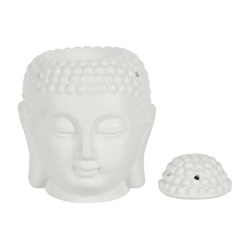 Elegant white Buddha head oil burner, a ceramic buddha oil diffuser, perfect for creating a calming ambiance.