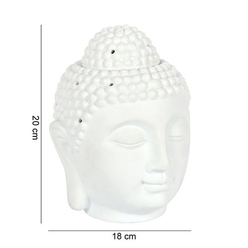 Elegant Giant Buddha oil burner in white ceramic, measuring 20 cm in height and 18 cm in width