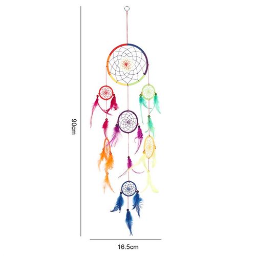 Large rainbow dreamcatcher with colorful feathers, perfect for home decor and spiritual energy