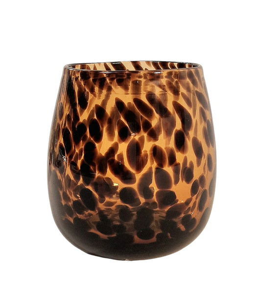 Geko Products leopard print glass vase with brown and black spotted design for home decor
