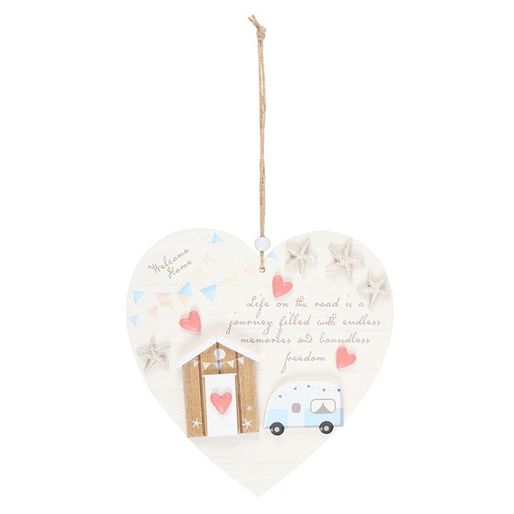 Life on the Road caravan decor heart hanging decoration with camper design and inspirational quote