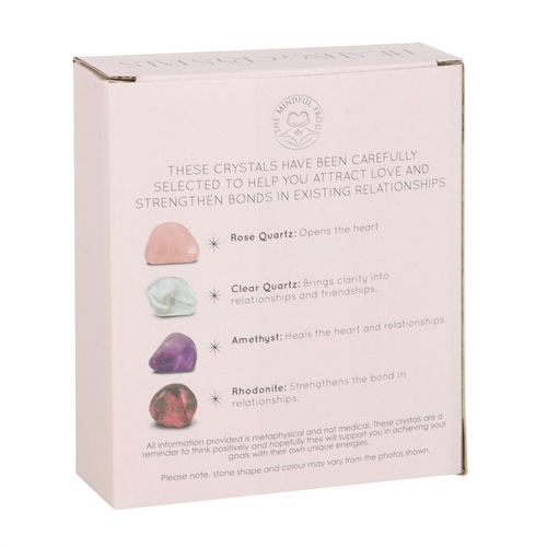 Love Healing Crystal Set featuring Rose Quartz, Clear Quartz, Amethyst, and Rhodonite for attracting love