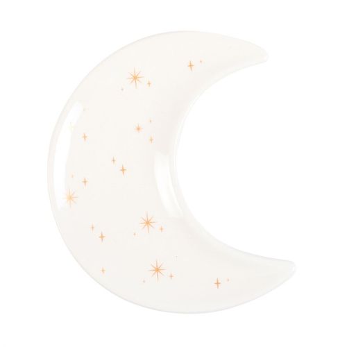 Ceramic Moon Dish with Star Design for Displaying Love Healing Crystal Set