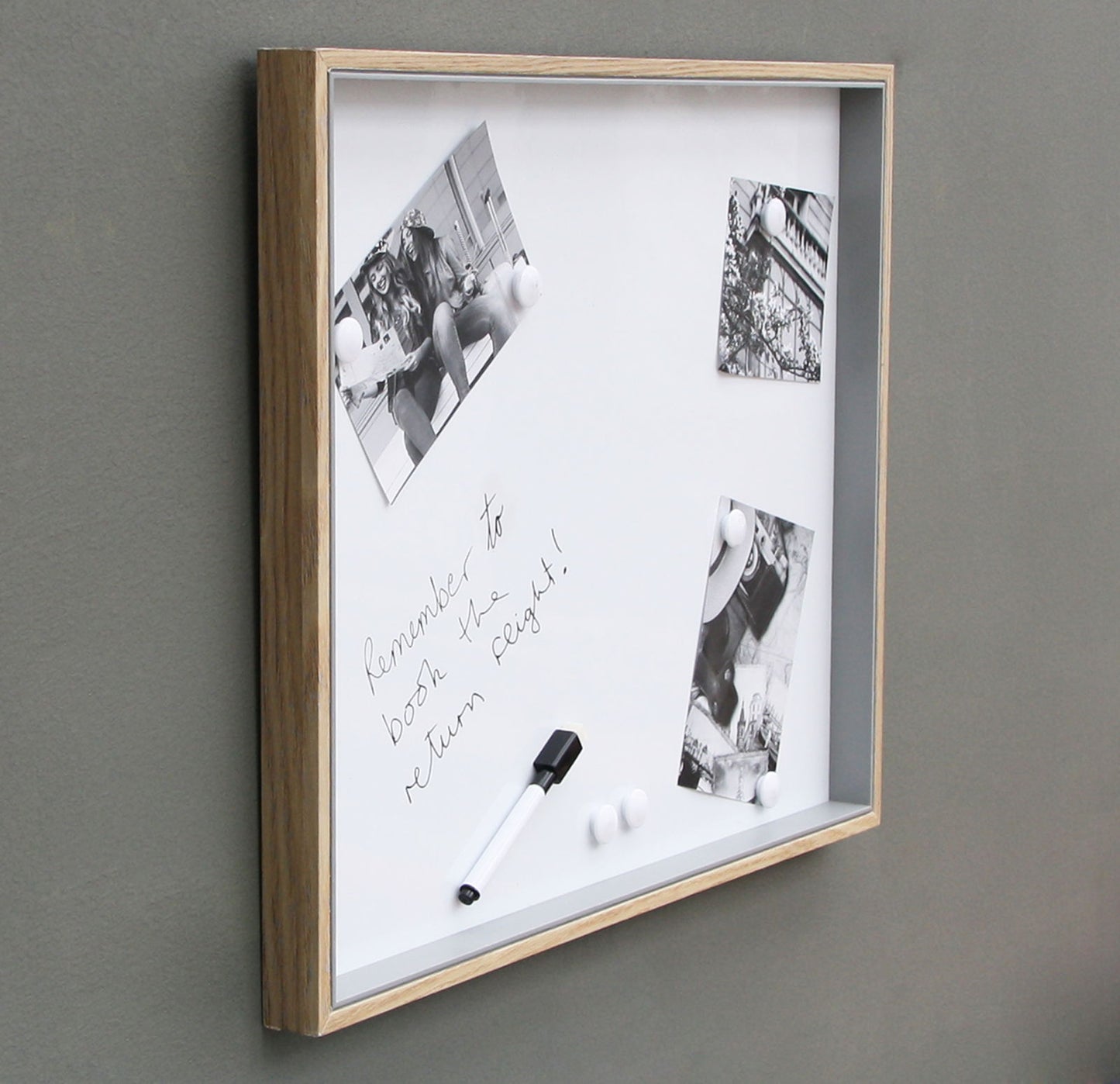 Geko Products magnetic memo board 16x20 with wooden frame holding notes and dry erase marker